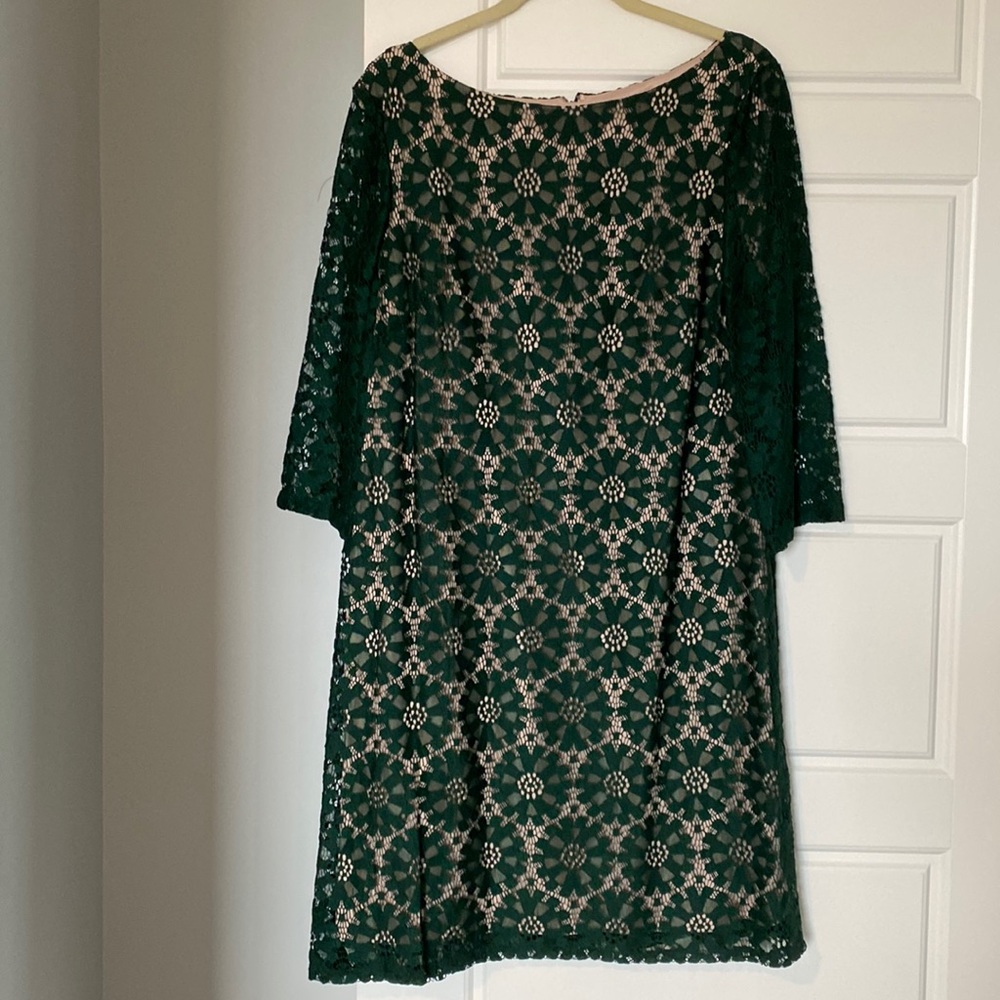 Size 16 - Cocktail dress underneath tan layered with a forest green material